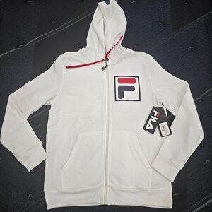 Fila Heritage Men's White Zip-Up Hoodie with Logo Size Medium
